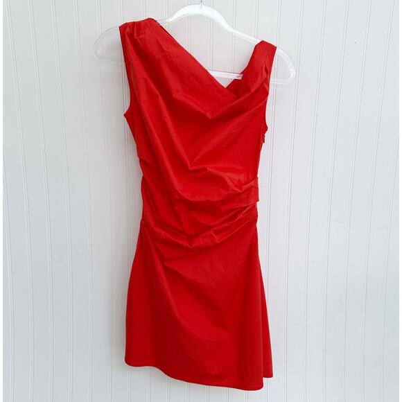 Staud Mini Phare Draped Poplin Cotton Dress Cayenne Red Size 6 Summer Party - Picture 2 of 8